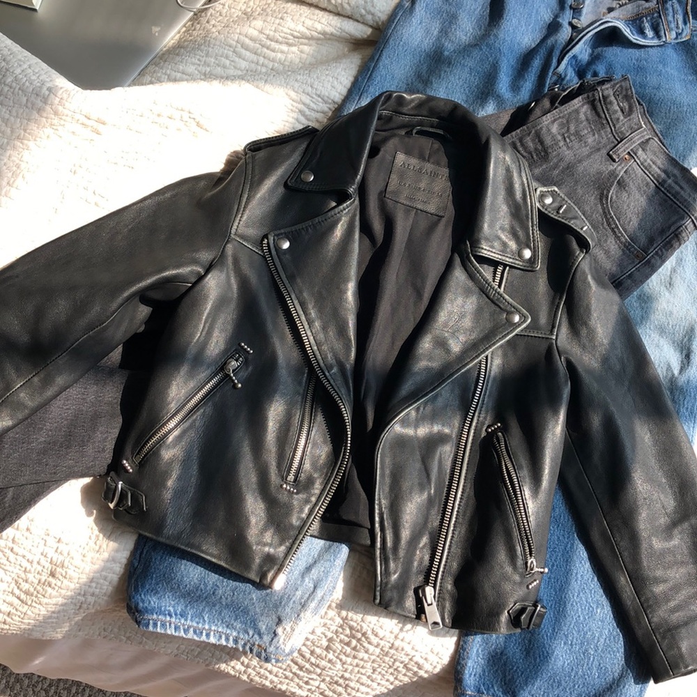 AllSaints cropped Leather Jacket, US 4, Price Firm